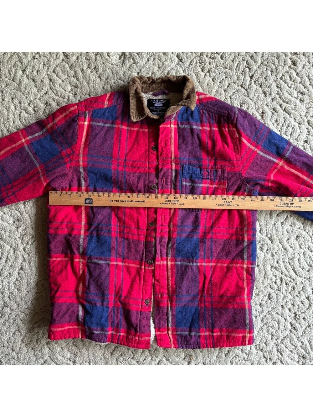 Grit Iron Workwear Flannel Shirt Jacket Adult Medium Red Plaid Sherpa Lined